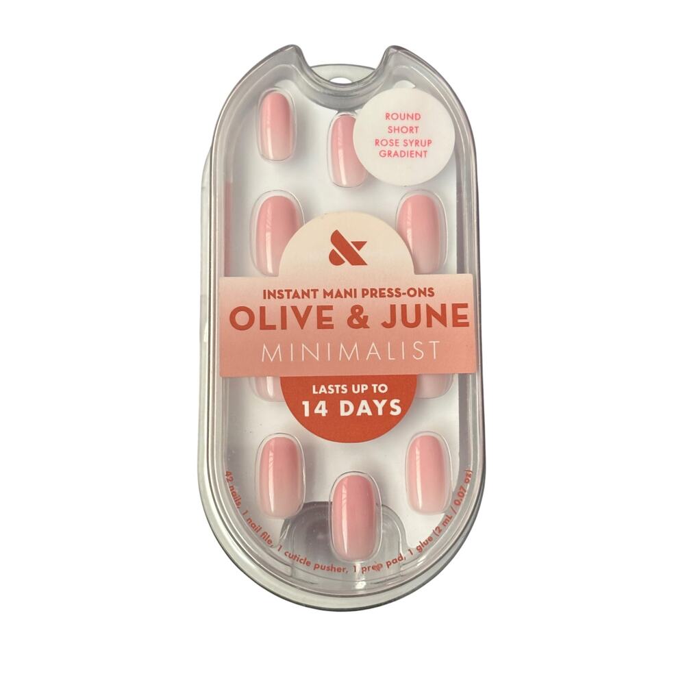 Olive & June Press‑On Nails – Minimalist Rose Syrup Gradient – Round-Short